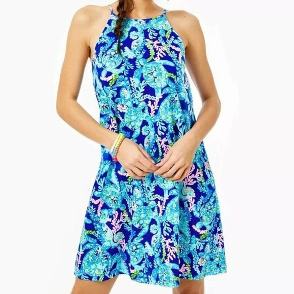 Lilly Pulitzer Margot Swing Dress Size XL Turtle Villa Tassel Ties Beachy - Picture 1 of 10